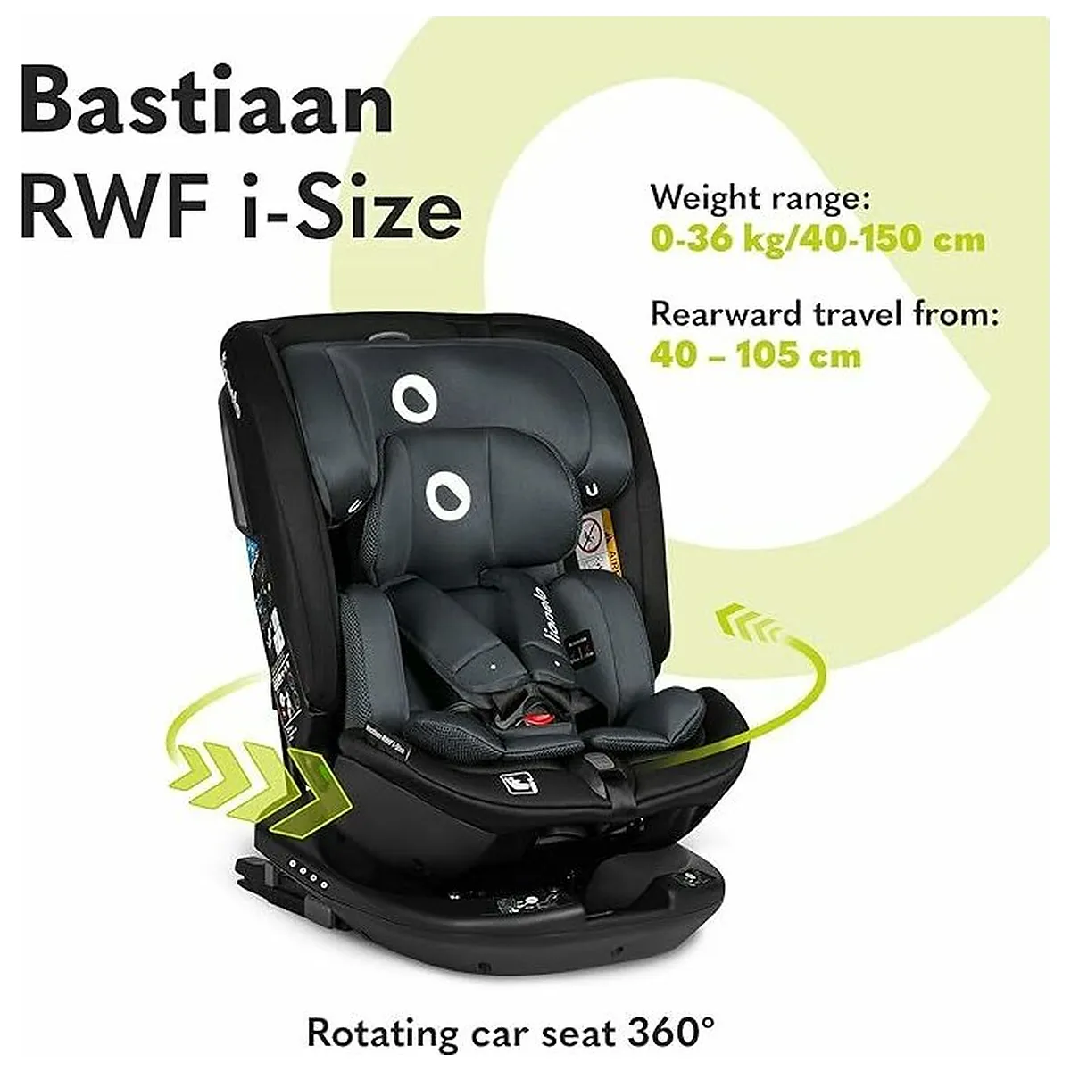 Scaun auto, Lionelo, Bastiaan RWF i-Size, Pozitie de somn, Protectie laterala, Rotire 360 grade, 0-36 Kg, Cu Isofix si [39]