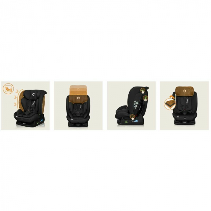 Scaun auto, Lionelo, i-Size Izzy, 0-36 Kg, 40-150 cm, Instalare cu centurile masinii, Protectie laterala, Negru [30]