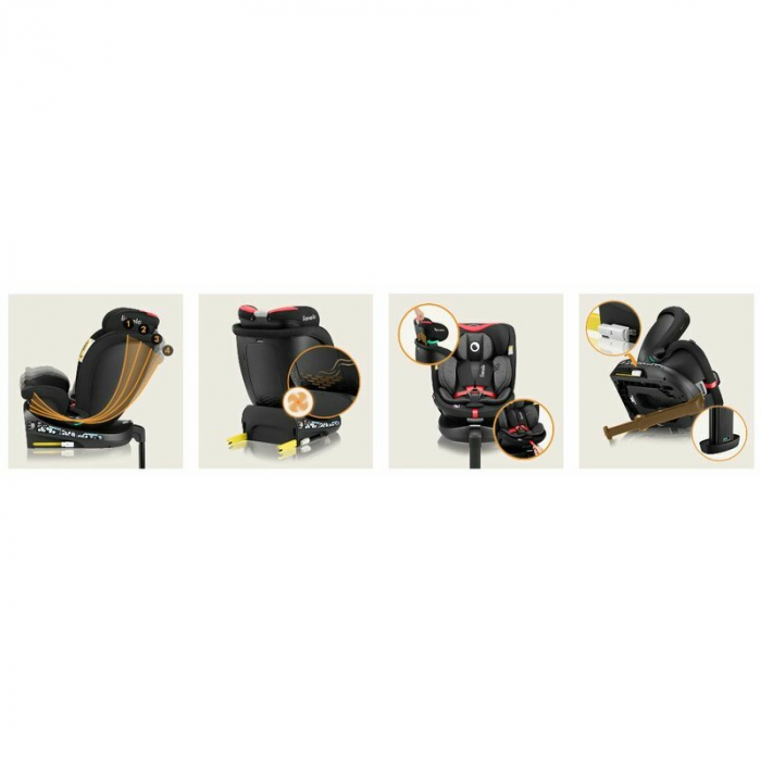 Scaun auto, Lionelo, i-Size Navy, 0-36 Kg, 40-150 cm, Cu isofix si picior de fixare, Protectie laterala, Rotire 360 grade, Negru/Rosu [43]