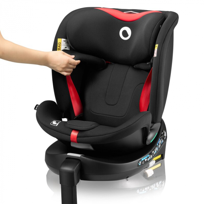 Scaun auto, Lionelo, i-Size Navy, 0-36 Kg, 40-150 cm, Cu isofix si picior de fixare, Protectie laterala, Rotire 360 grade, Negru/Rosu [18]