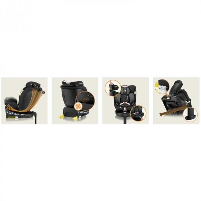 Scaun auto, Lionelo, i-Size Navy, 0-36 Kg, 40-150 cm, Cu isofix si picior de fixare, Protectie laterala, Rotire 360 grade, Negru/Roz [42]