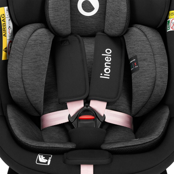 Scaun auto, Lionelo, i-Size Navy, 0-36 Kg, 40-150 cm, Cu isofix si picior de fixare, Protectie laterala, Rotire 360 grade, Negru/Roz [30]