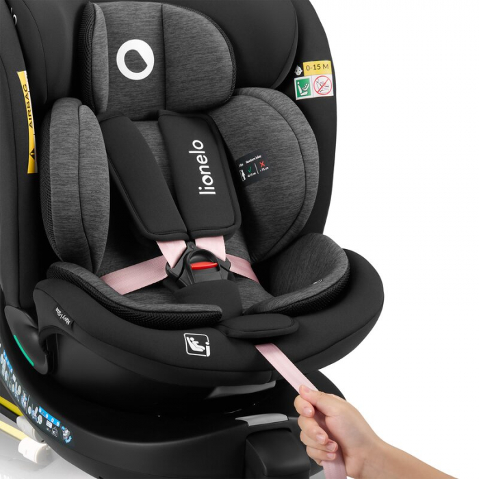 Scaun auto, Lionelo, i-Size Navy, 0-36 Kg, 40-150 cm, Cu isofix si picior de fixare, Protectie laterala, Rotire 360 grade, Negru/Roz [20]