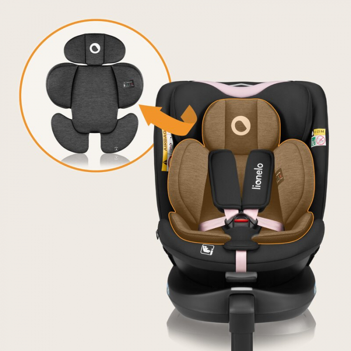 Scaun auto, Lionelo, i-Size Navy, 0-36 Kg, 40-150 cm, Cu isofix si picior de fixare, Protectie laterala, Rotire 360 grade, Negru/Roz [34]