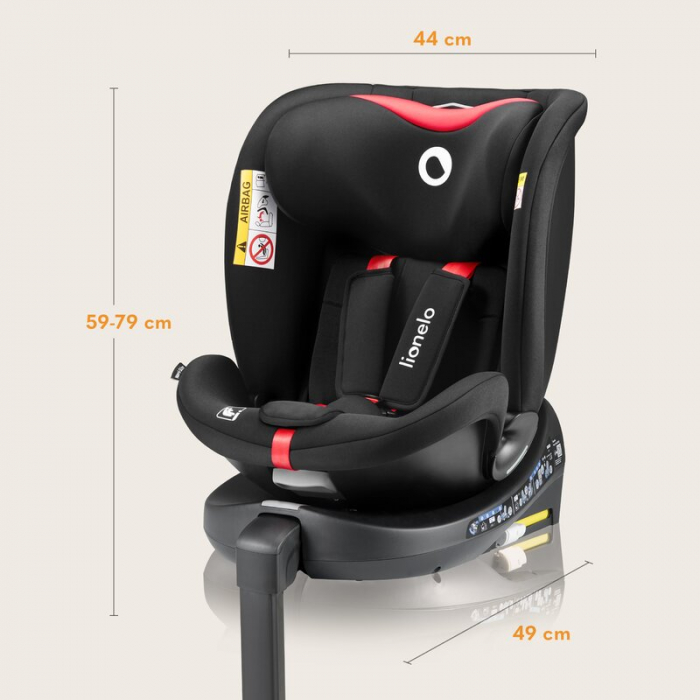 Scaun auto, Lionelo, i-Size Navy, 0-36 Kg, 40-150 cm, Cu isofix si picior de fixare, Protectie laterala, Rotire 360 grade, Negru/Rosu [32]
