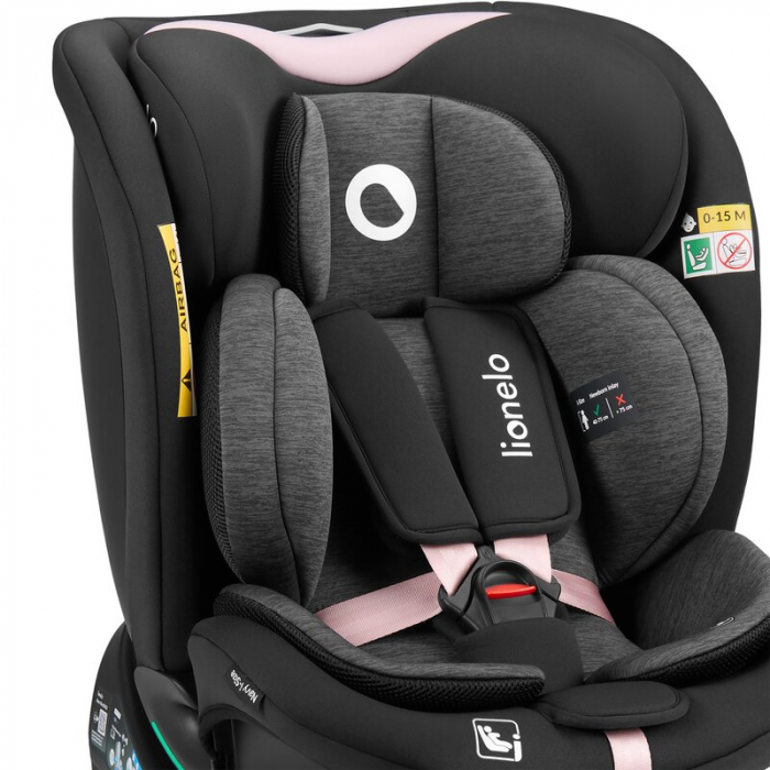 Scaun auto, Lionelo, i-Size Navy, 0-36 Kg, 40-150 cm, Cu isofix si picior de fixare, Protectie laterala, Rotire 360 grade, Negru/Roz [21]