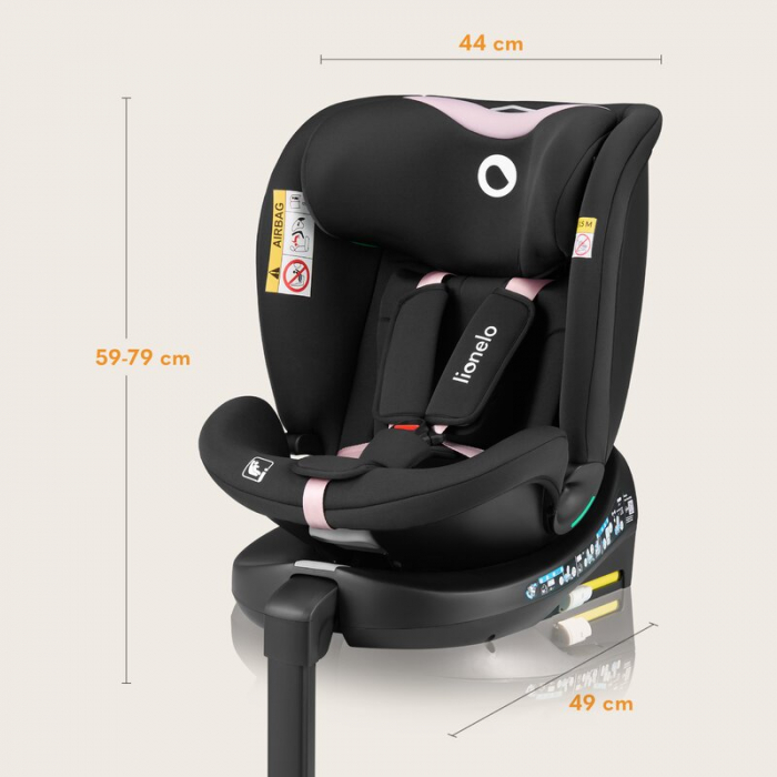 Scaun auto, Lionelo, i-Size Navy, 0-36 Kg, 40-150 cm, Cu isofix si picior de fixare, Protectie laterala, Rotire 360 grade, Negru/Roz [32]