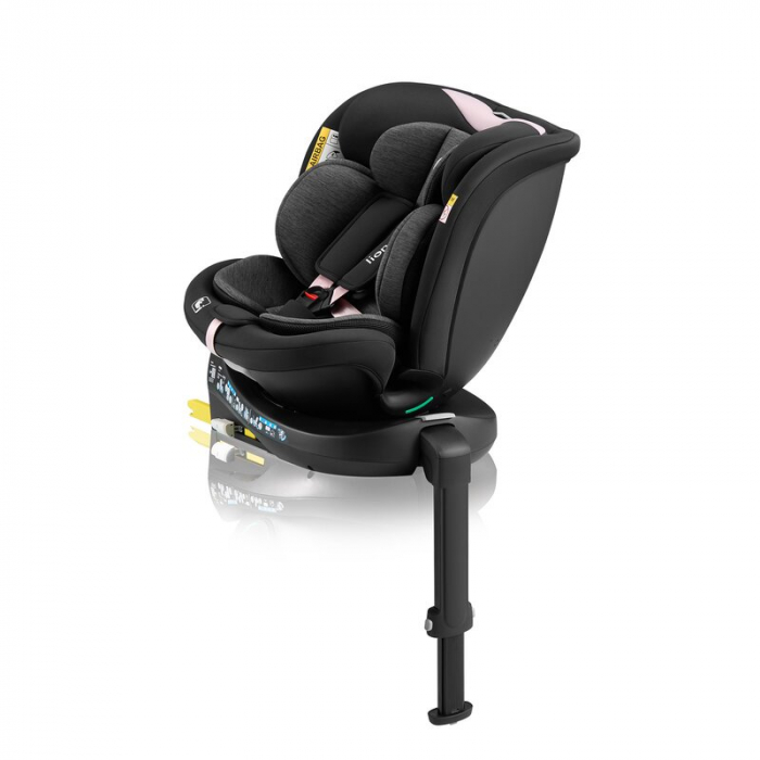 Scaun auto, Lionelo, i-Size Navy, 0-36 Kg, 40-150 cm, Cu isofix si picior de fixare, Protectie laterala, Rotire 360 grade, Negru/Roz [4]