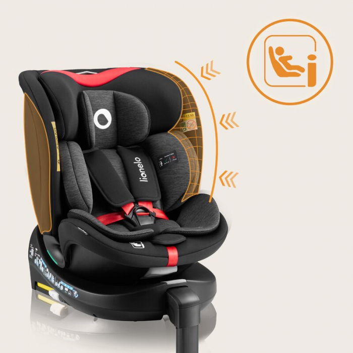 Scaun auto, Lionelo, i-Size Navy, 0-36 Kg, 40-150 cm, Cu isofix si picior de fixare, Protectie laterala, Rotire 360 grade, Negru/Rosu [33]