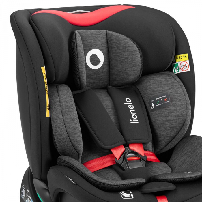 Scaun auto, Lionelo, i-Size Navy, 0-36 Kg, 40-150 cm, Cu isofix si picior de fixare, Protectie laterala, Rotire 360 grade, Negru/Rosu [21]