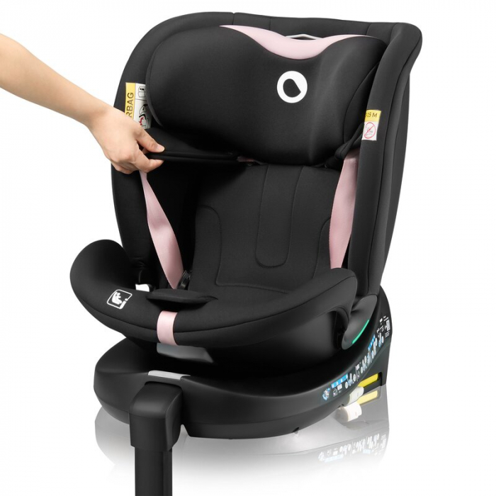 Scaun auto, Lionelo, i-Size Navy, 0-36 Kg, 40-150 cm, Cu isofix si picior de fixare, Protectie laterala, Rotire 360 grade, Negru/Roz [18]