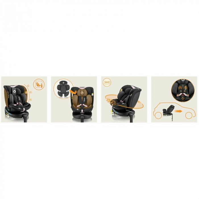 Scaun auto, Lionelo, i-Size Navy, 0-36 Kg, 40-150 cm, Cu isofix si picior de fixare, Protectie laterala, Rotire 360 grade, Negru/Roz [41]