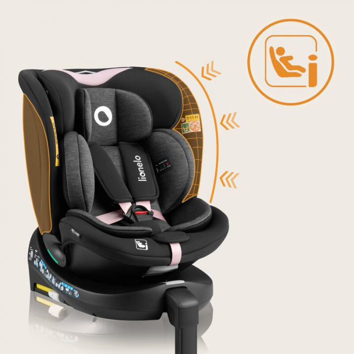 Scaun auto, Lionelo, i-Size Navy, 0-36 Kg, 40-150 cm, Cu isofix si picior de fixare, Protectie laterala, Rotire 360 grade, Negru/Roz [33]