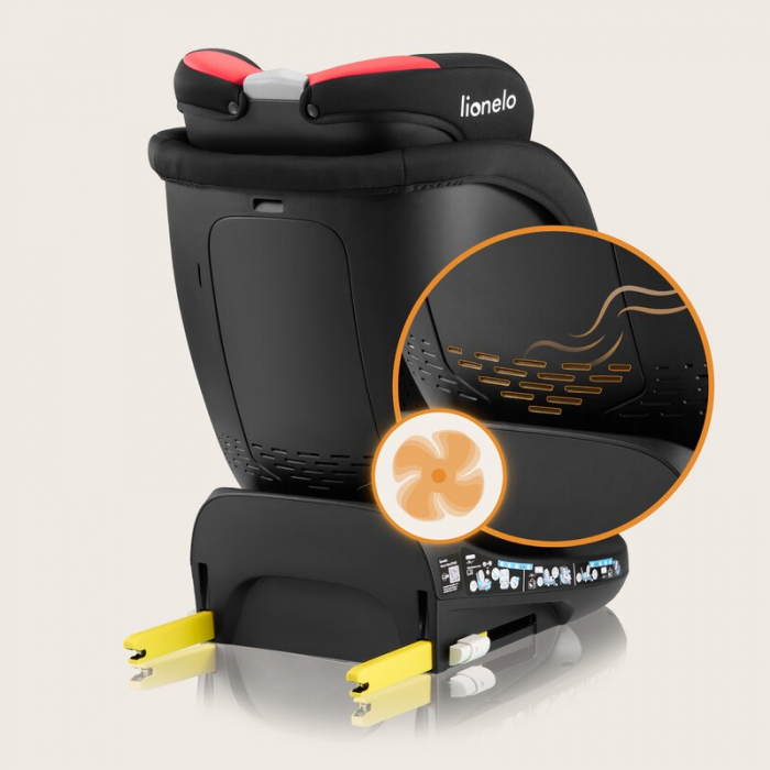 Scaun auto, Lionelo, i-Size Navy, 0-36 Kg, 40-150 cm, Cu isofix si picior de fixare, Protectie laterala, Rotire 360 grade, Negru/Rosu [38]