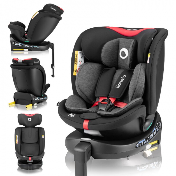 Scaun auto, Lionelo, i-Size Navy, 0-36 Kg, 40-150 cm, Cu isofix si picior de fixare, Protectie laterala, Rotire 360 grade, Negru/Rosu [31]