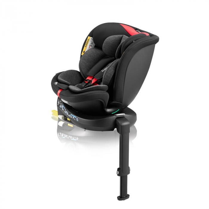 Scaun auto, Lionelo, i-Size Navy, 0-36 Kg, 40-150 cm, Cu isofix si picior de fixare, Protectie laterala, Rotire 360 grade, Negru/Rosu [4]