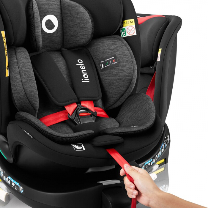 Scaun auto, Lionelo, i-Size Navy, 0-36 Kg, 40-150 cm, Cu isofix si picior de fixare, Protectie laterala, Rotire 360 grade, Negru/Rosu [20]
