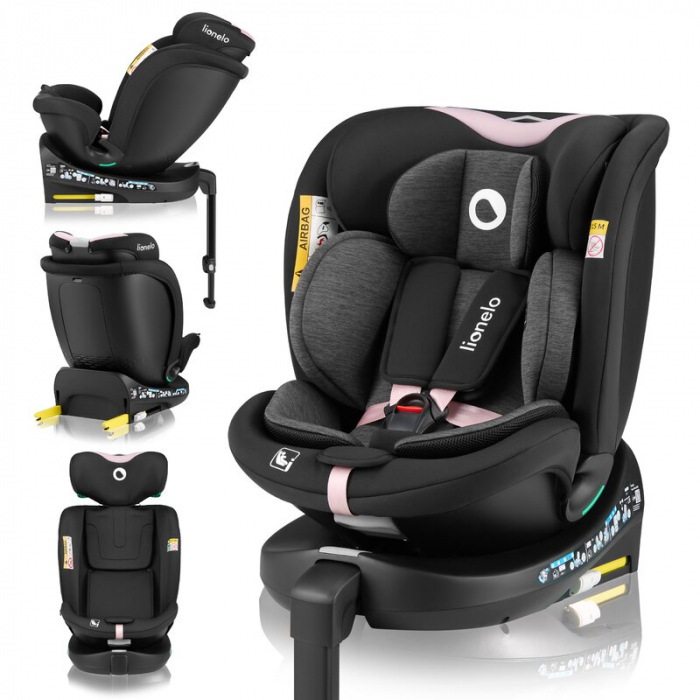 Scaun auto, Lionelo, i-Size Navy, 0-36 Kg, 40-150 cm, Cu isofix si picior de fixare, Protectie laterala, Rotire 360 grade, Negru/Roz [31]