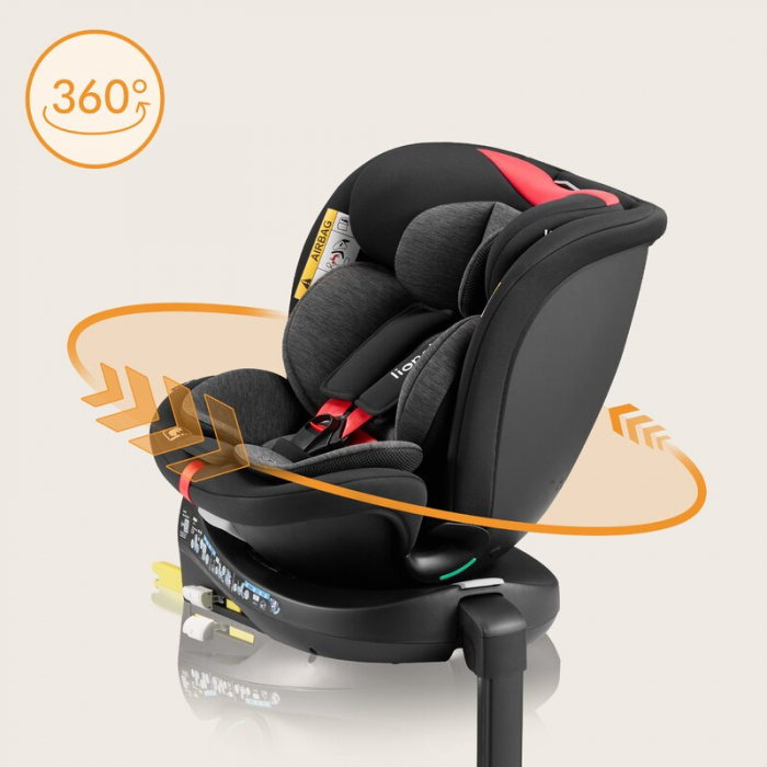 Scaun auto, Lionelo, i-Size Navy, 0-36 Kg, 40-150 cm, Cu isofix si picior de fixare, Protectie laterala, Rotire 360 grade, Negru/Rosu [35]