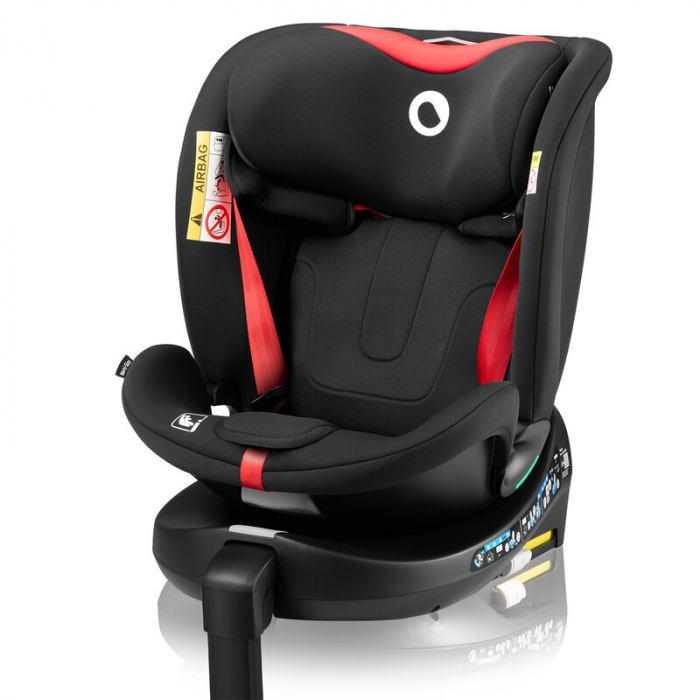 Scaun auto, Lionelo, i-Size Navy, 0-36 Kg, 40-150 cm, Cu isofix si picior de fixare, Protectie laterala, Rotire 360 grade, Negru/Rosu [19]