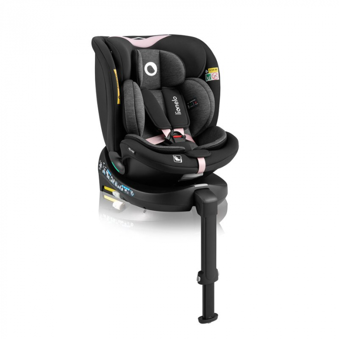 Scaun auto, Lionelo, i-Size Navy, 0-36 Kg, 40-150 cm, Cu isofix si picior de fixare, Protectie laterala, Rotire 360 grade, Negru/Roz [3]