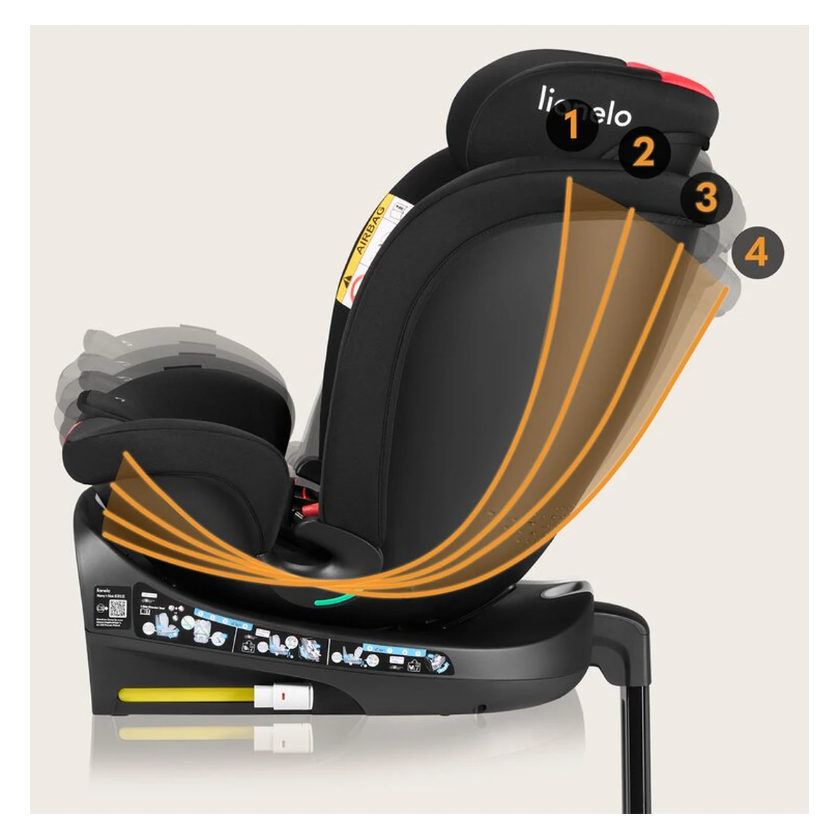 Scaun auto, Lionelo, i-Size Navy, 0-36 Kg, 40-150 cm, Cu isofix si picior de fixare, Protectie laterala, Rotire 360 grade, Negru/Rosu [39]