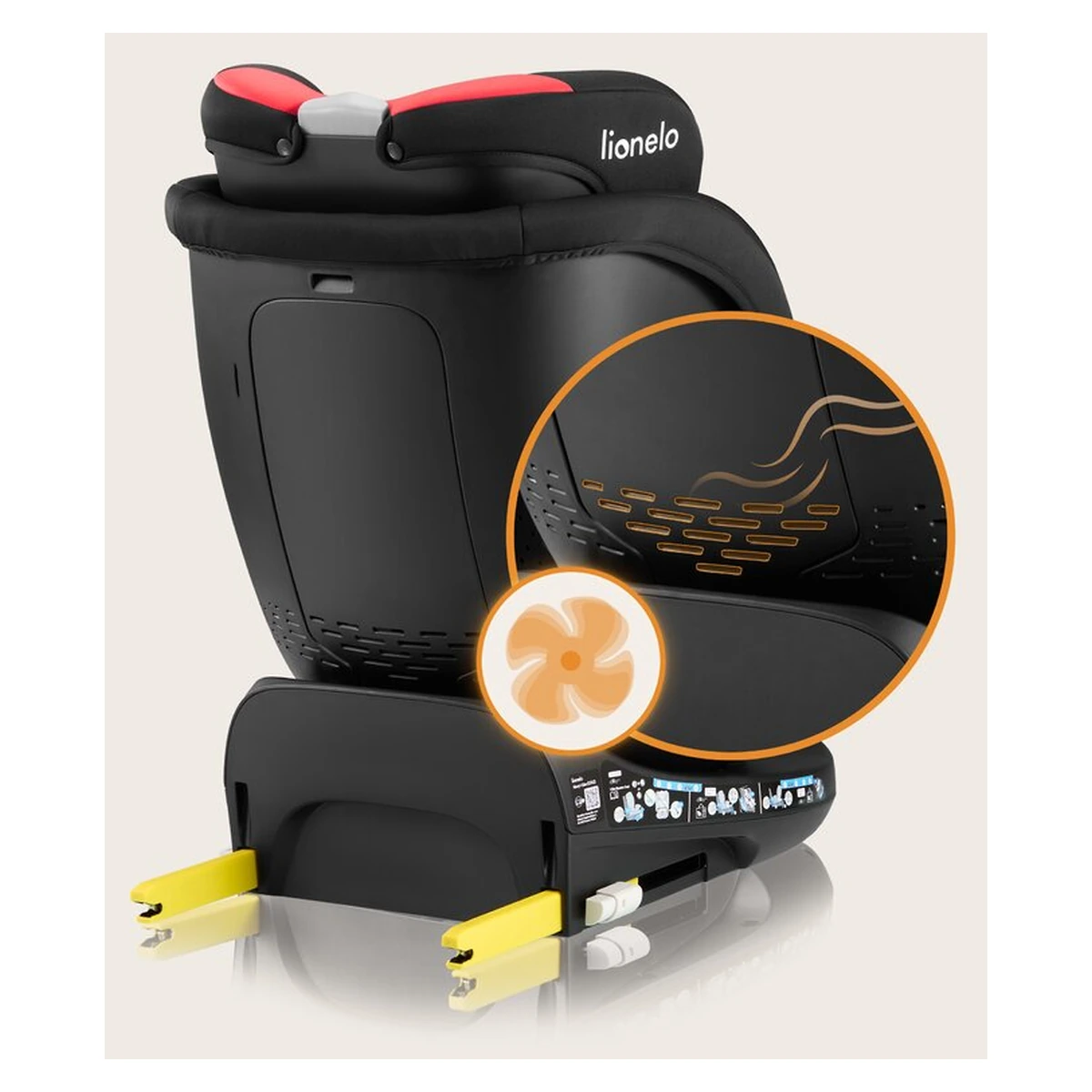 Scaun auto, Lionelo, i-Size Navy, 0-36 Kg, 40-150 cm, Cu isofix si picior de fixare, Protectie laterala, Rotire 360 grade, Negru/Rosu [40]