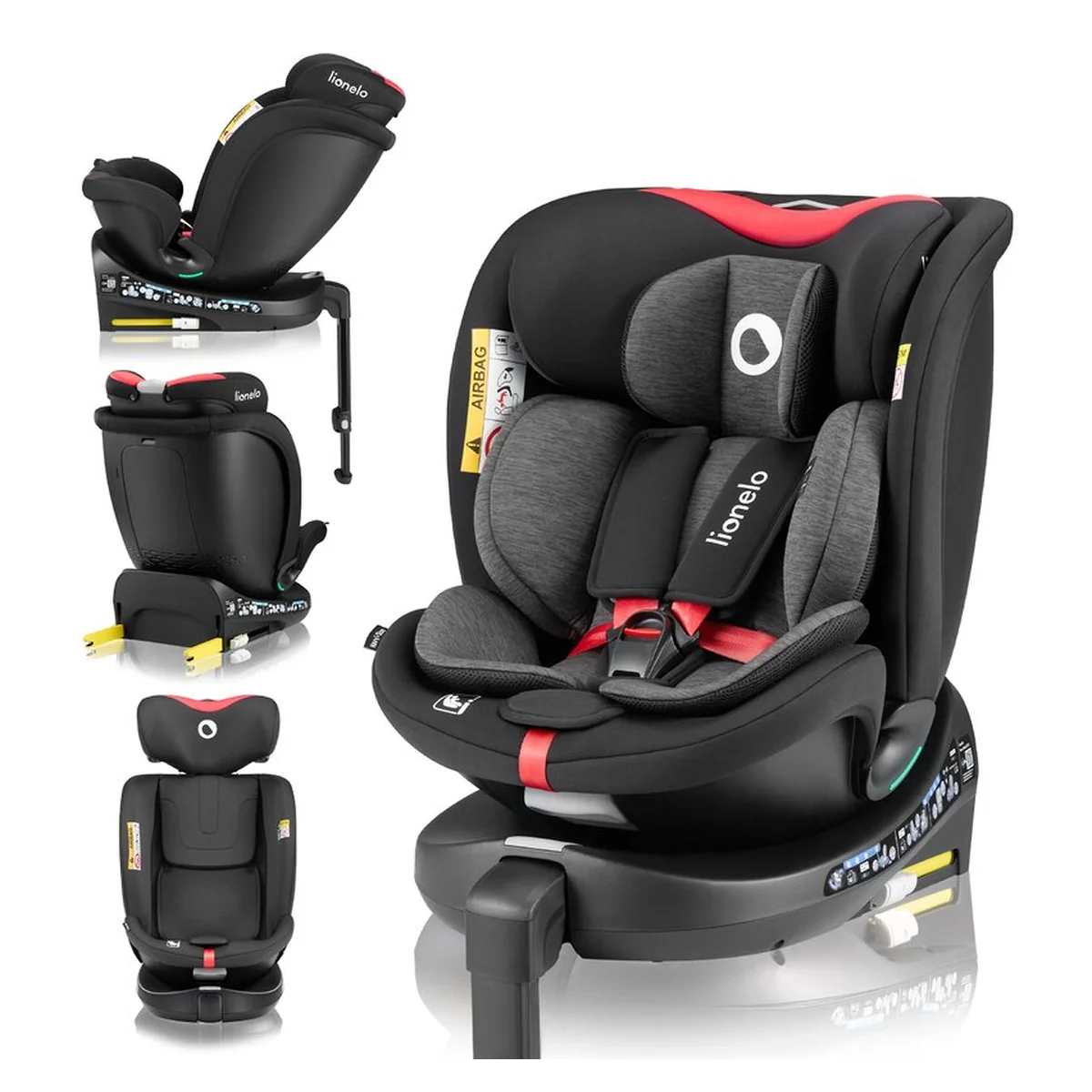 Scaun auto, Lionelo, i-Size Navy, 0-36 Kg, 40-150 cm, Cu isofix si picior de fixare, Protectie laterala, Rotire 360 grade, Negru/Rosu [33]