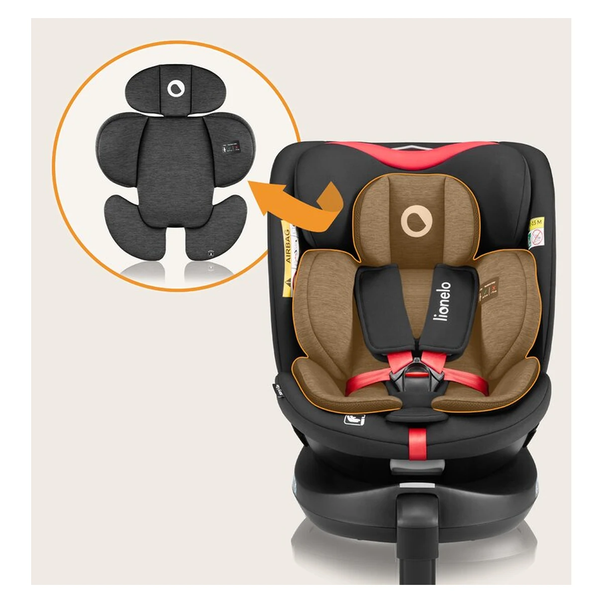 Scaun auto, Lionelo, i-Size Navy, 0-36 Kg, 40-150 cm, Cu isofix si picior de fixare, Protectie laterala, Rotire 360 grade, Negru/Rosu [36]