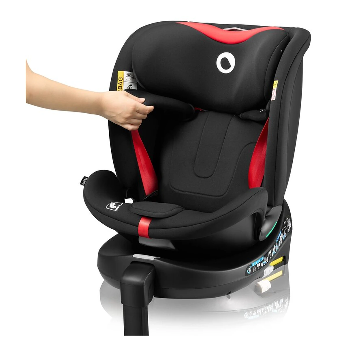 Scaun auto, Lionelo, i-Size Navy, 0-36 Kg, 40-150 cm, Cu isofix si picior de fixare, Protectie laterala, Rotire 360 grade, Negru/Rosu [20]