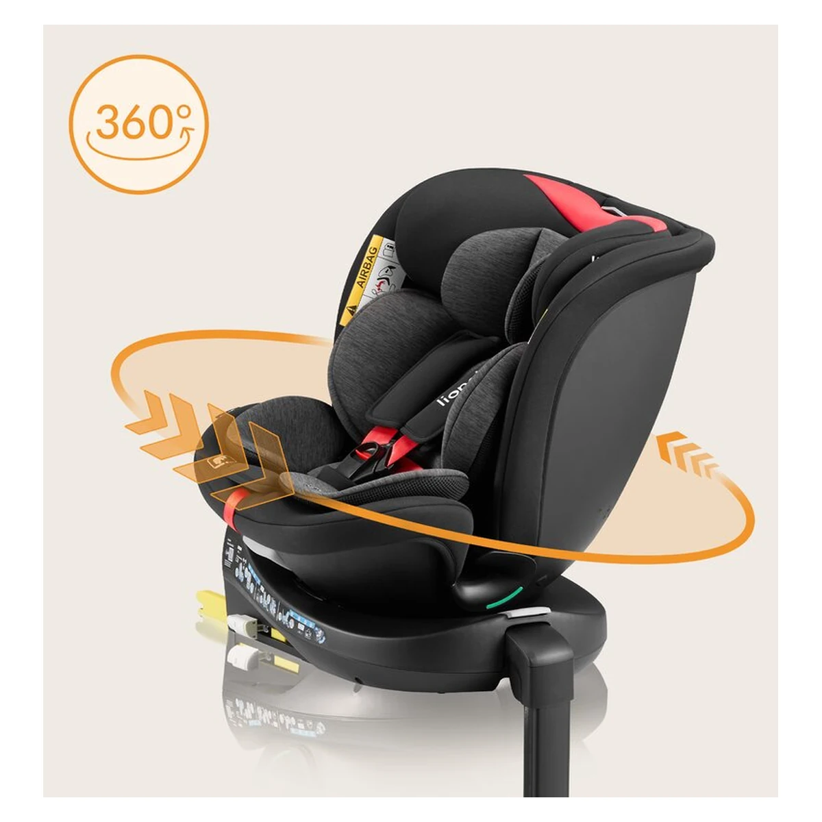 Scaun auto, Lionelo, i-Size Navy, 0-36 Kg, 40-150 cm, Cu isofix si picior de fixare, Protectie laterala, Rotire 360 grade, Negru/Rosu [37]