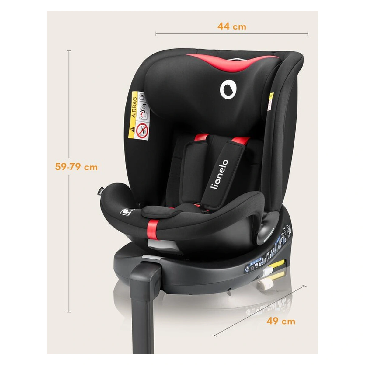 Scaun auto, Lionelo, i-Size Navy, 0-36 Kg, 40-150 cm, Cu isofix si picior de fixare, Protectie laterala, Rotire 360 grade, Negru/Rosu [34]