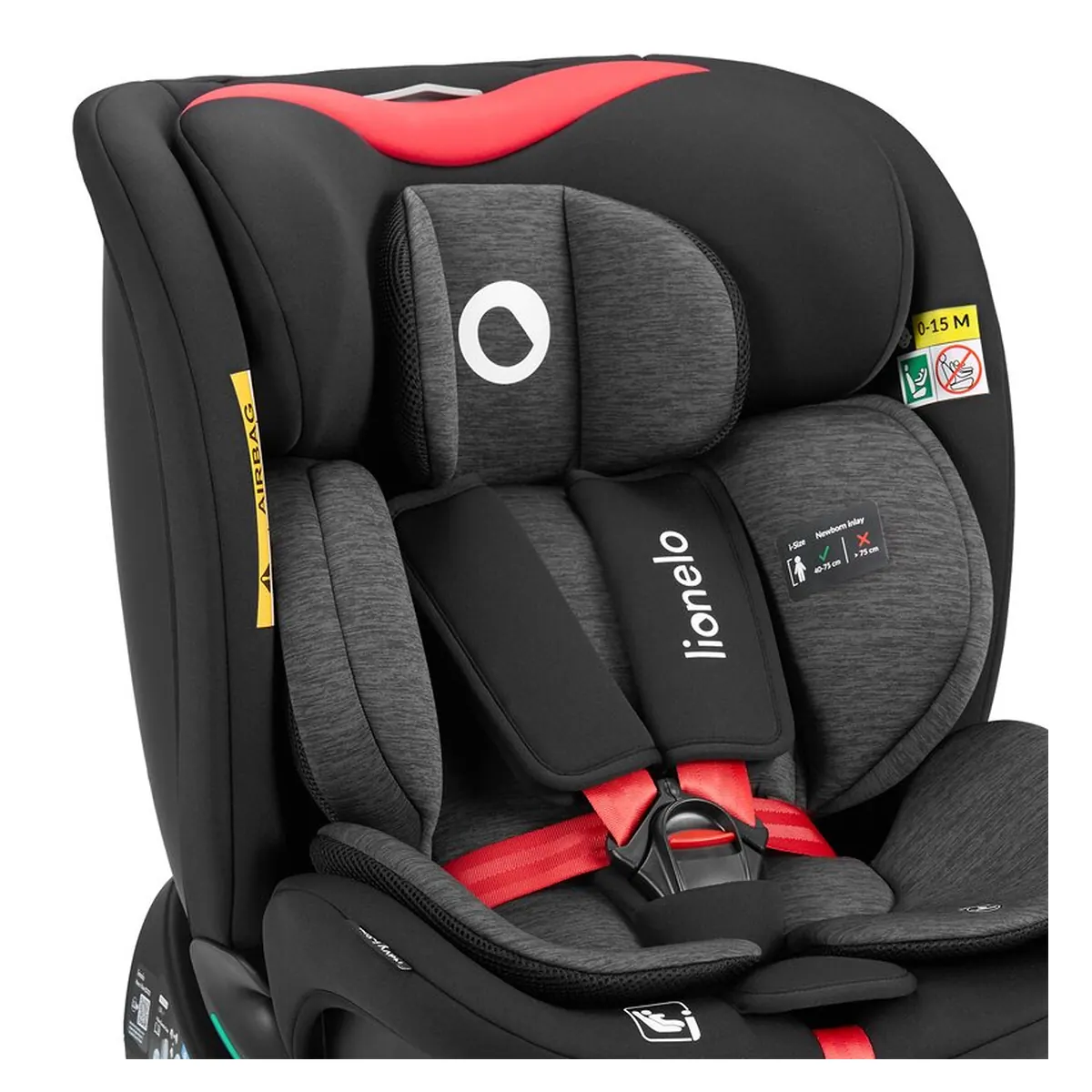 Scaun auto, Lionelo, i-Size Navy, 0-36 Kg, 40-150 cm, Cu isofix si picior de fixare, Protectie laterala, Rotire 360 grade, Negru/Rosu [23]