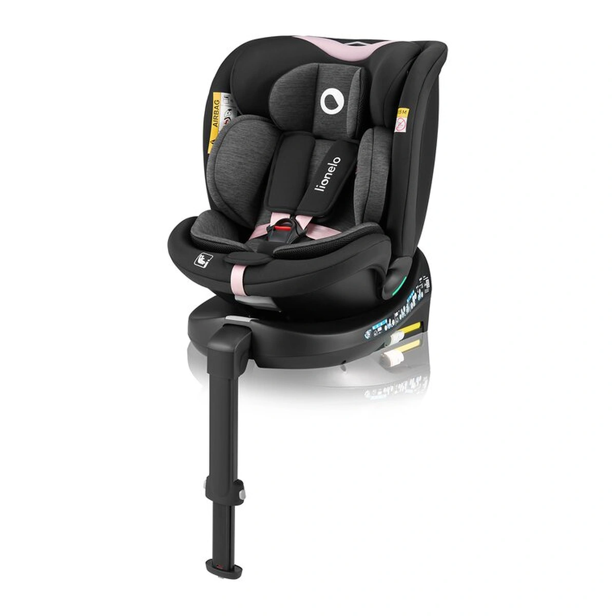 Scaun auto, Lionelo, i-Size Navy, 0-36 Kg, 40-150 cm, Cu isofix si picior de fixare, Protectie laterala, Rotire 360 grade, Negru/Roz [3]