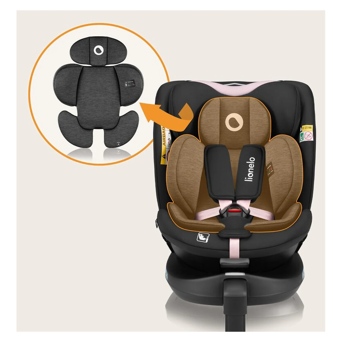 Scaun auto, Lionelo, i-Size Navy, 0-36 Kg, 40-150 cm, Cu isofix si picior de fixare, Protectie laterala, Rotire 360 grade, Negru/Roz [36]