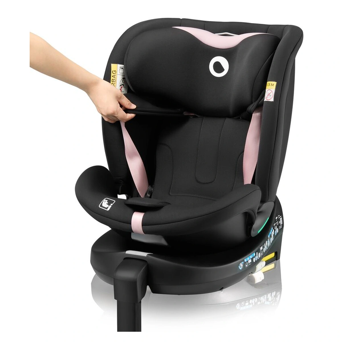 Scaun auto, Lionelo, i-Size Navy, 0-36 Kg, 40-150 cm, Cu isofix si picior de fixare, Protectie laterala, Rotire 360 grade, Negru/Roz [20]