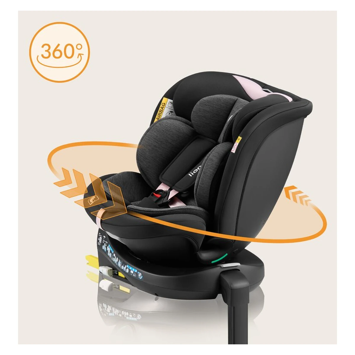 Scaun auto, Lionelo, i-Size Navy, 0-36 Kg, 40-150 cm, Cu isofix si picior de fixare, Protectie laterala, Rotire 360 grade, Negru/Roz [37]