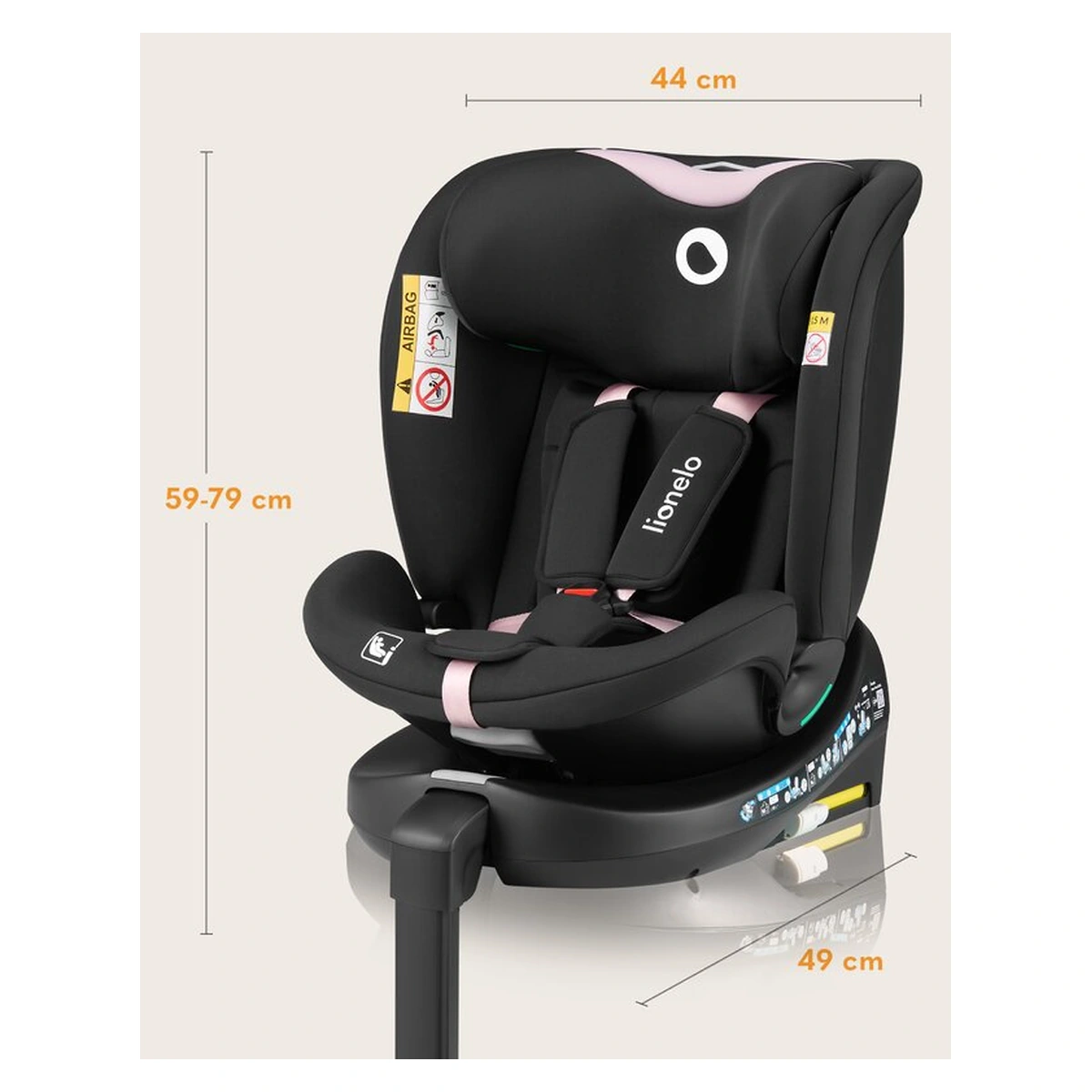 Scaun auto, Lionelo, i-Size Navy, 0-36 Kg, 40-150 cm, Cu isofix si picior de fixare, Protectie laterala, Rotire 360 grade, Negru/Roz [34]