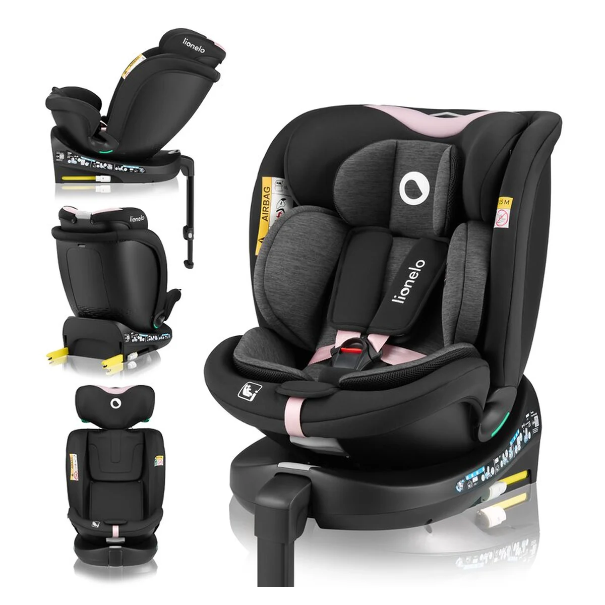 Scaun auto, Lionelo, i-Size Navy, 0-36 Kg, 40-150 cm, Cu isofix si picior de fixare, Protectie laterala, Rotire 360 grade, Negru/Roz [33]