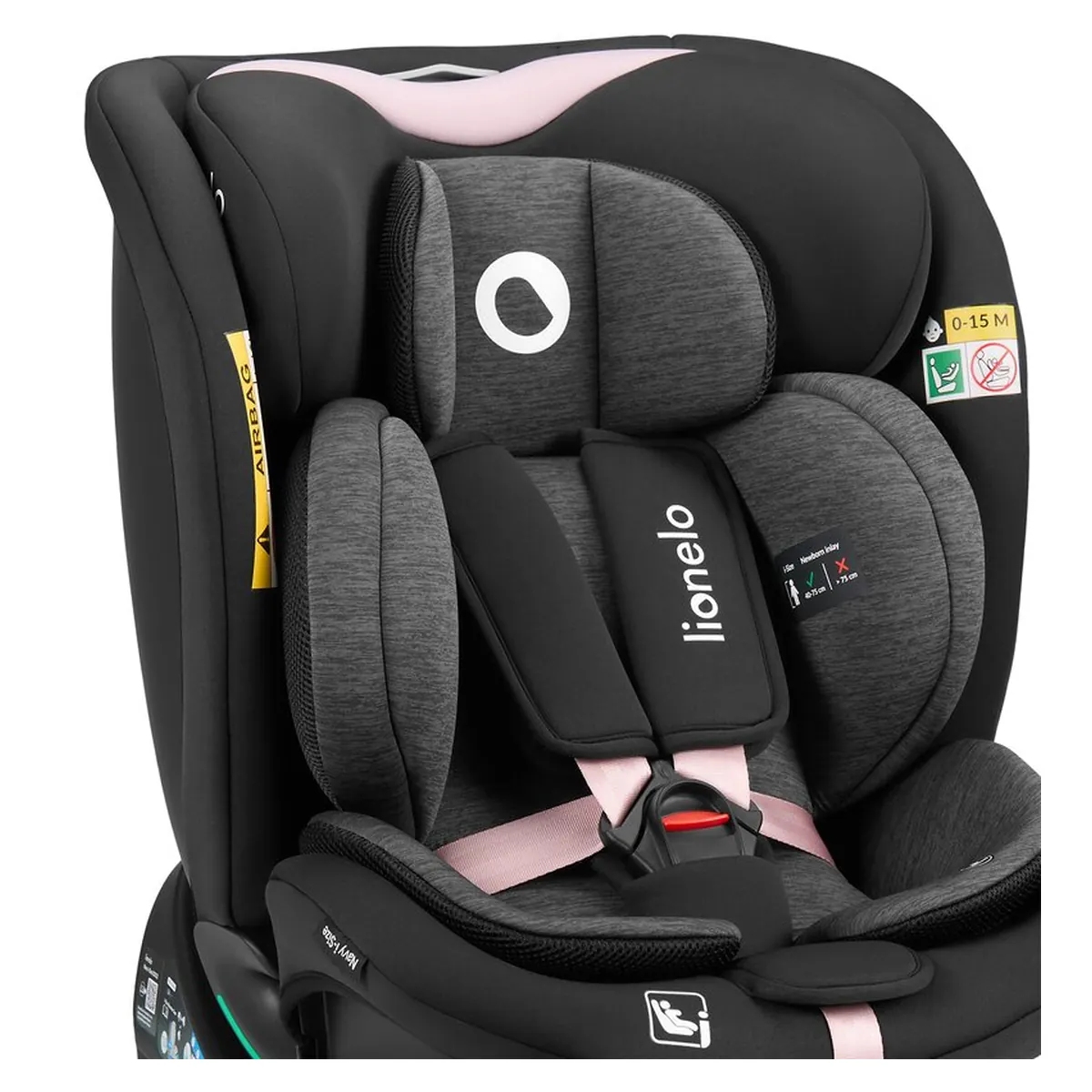 Scaun auto, Lionelo, i-Size Navy, 0-36 Kg, 40-150 cm, Cu isofix si picior de fixare, Protectie laterala, Rotire 360 grade, Negru/Roz [23]