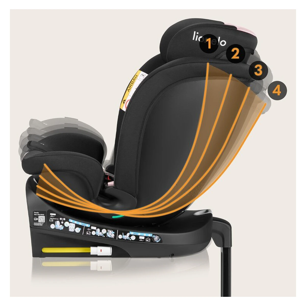 Scaun auto, Lionelo, i-Size Navy, 0-36 Kg, 40-150 cm, Cu isofix si picior de fixare, Protectie laterala, Rotire 360 grade, Negru/Roz [39]