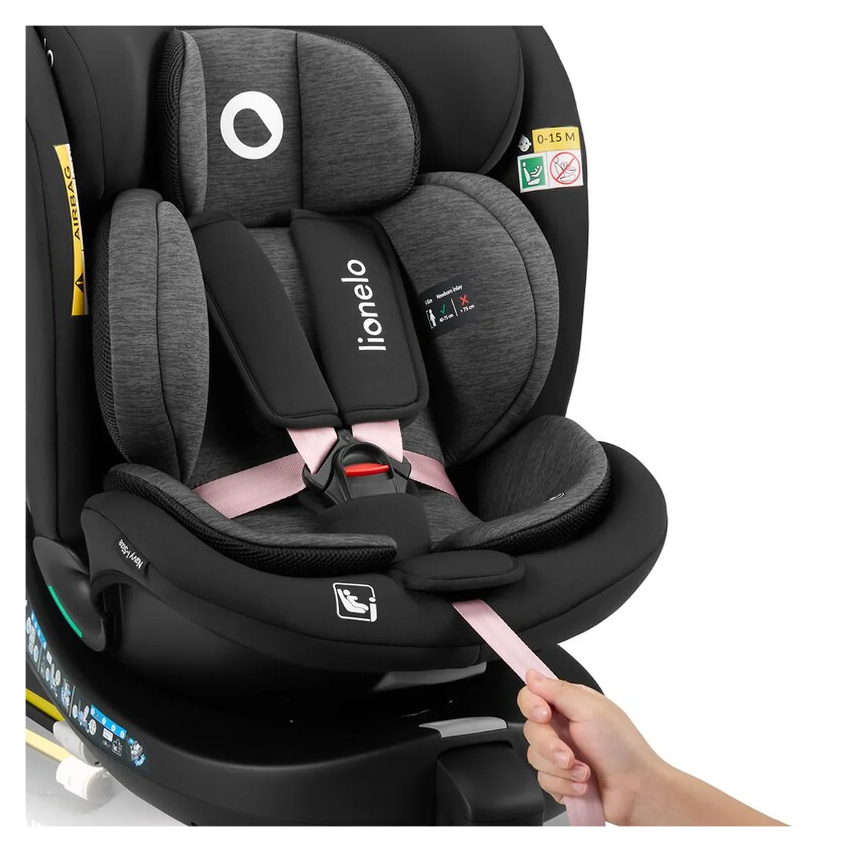 Scaun auto, Lionelo, i-Size Navy, 0-36 Kg, 40-150 cm, Cu isofix si picior de fixare, Protectie laterala, Rotire 360 grade, Negru/Roz [22]