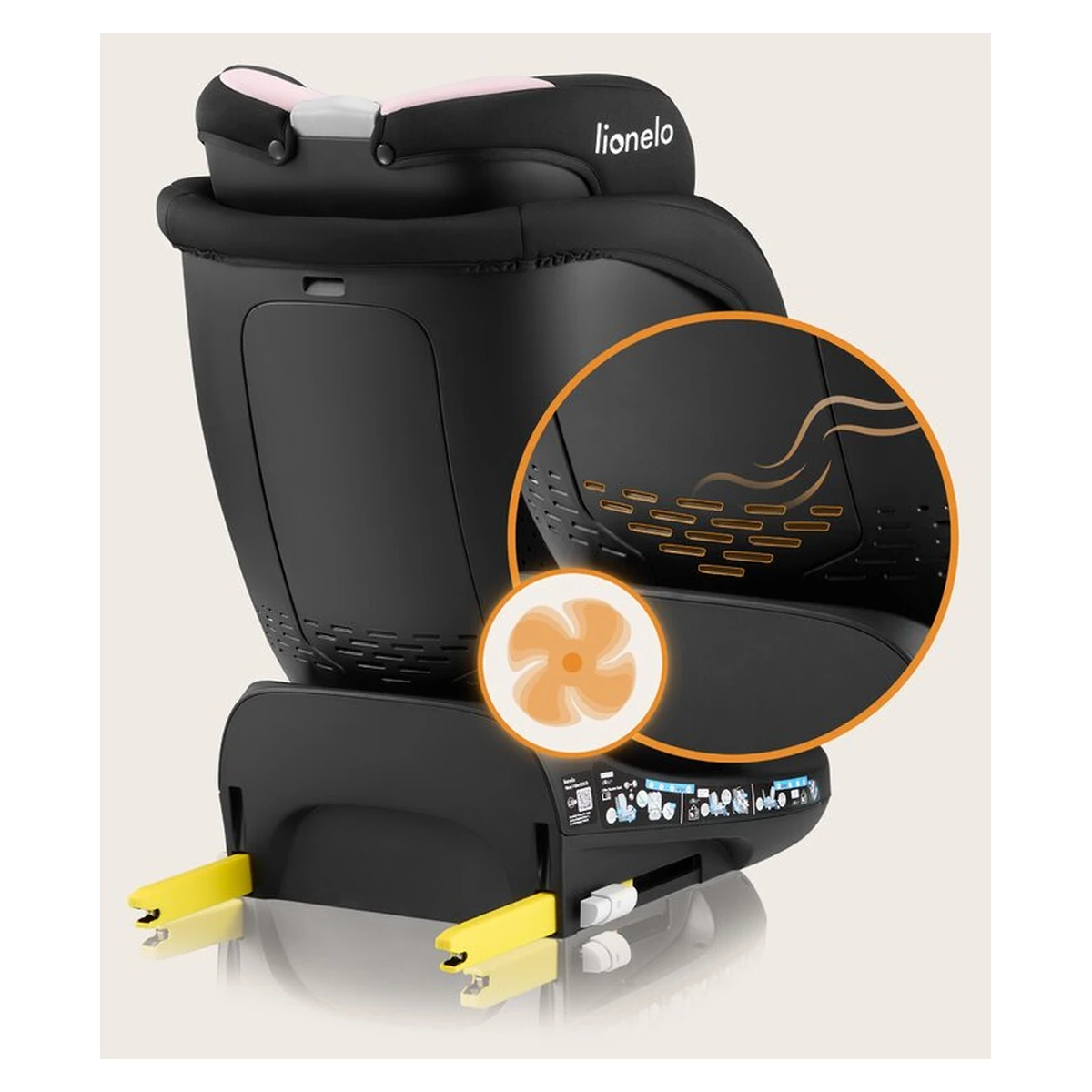 Scaun auto, Lionelo, i-Size Navy, 0-36 Kg, 40-150 cm, Cu isofix si picior de fixare, Protectie laterala, Rotire 360 grade, Negru/Roz [40]