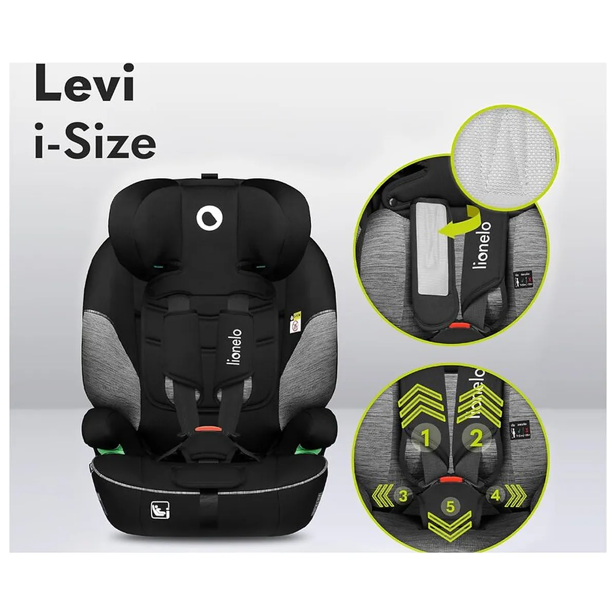 Scaun auto, Lionelo, Levi One i-Size, Universal, Instalare FWF, Cu tetiera reglabila in 10 pozitii, Cu spatar [18]