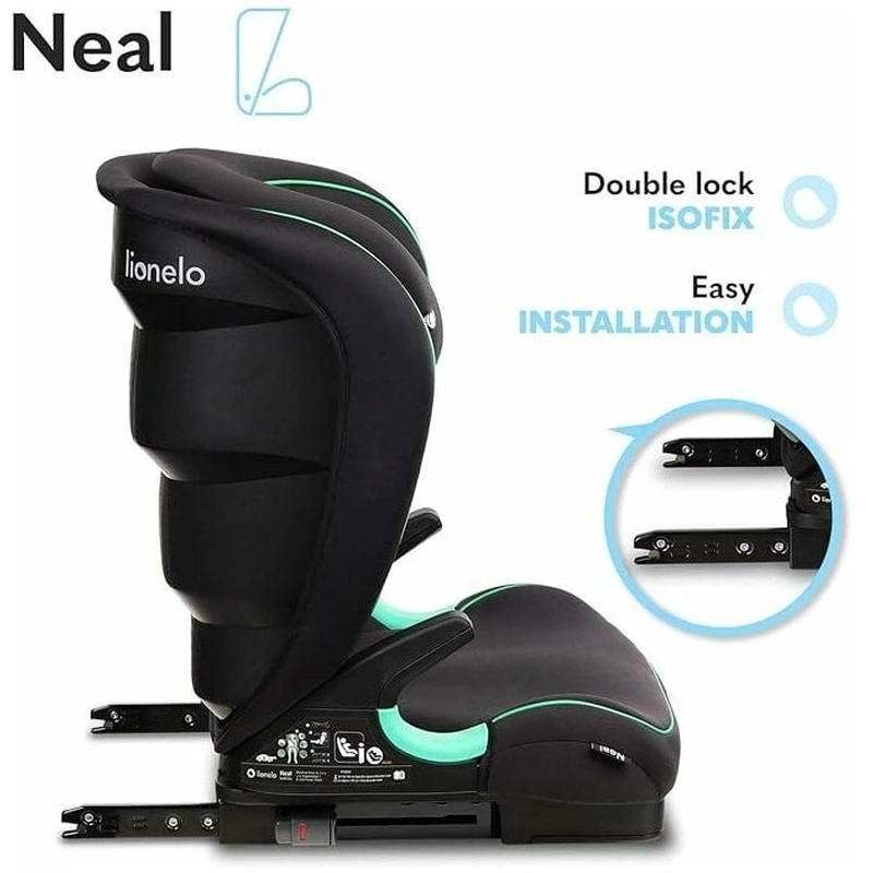 Lionelo - Scaun auto Neal Onix Spatar reglabil, Baza i-size, 15-36 Kg, cu Isofix, Conform cu standardul european de securitate ECE R129, Negru [25]