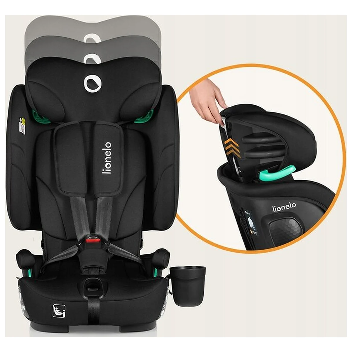 Scaun auto pliabil, Lionelo, Nelly, i-Size, 76- 150 cm, Tetiera reglabila in 15 pozitii, Spatar reglabil in 4 pozitii, [26]