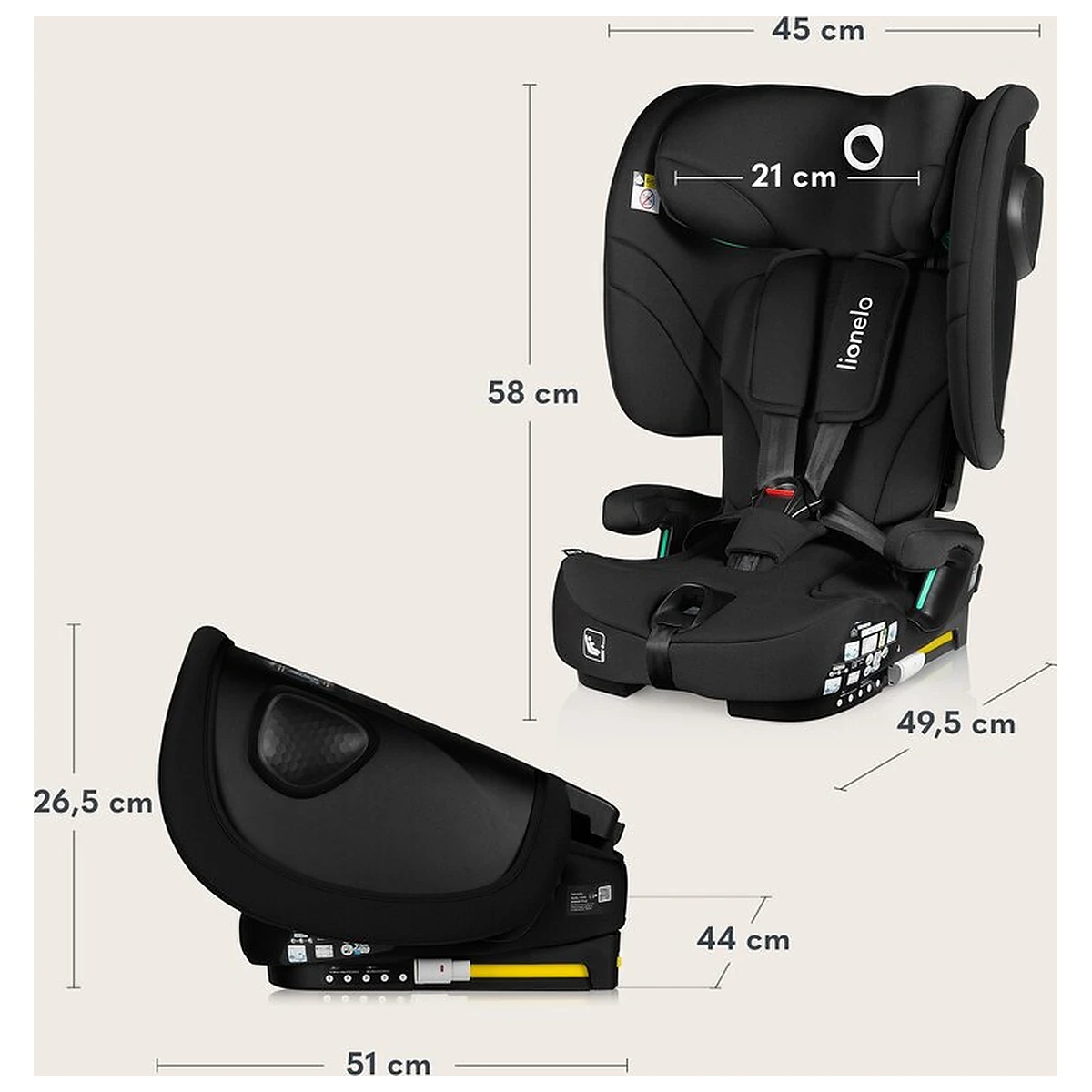 Scaun auto pliabil, Lionelo, Nelly, i-Size, 76- 150 cm, Tetiera reglabila in 15 pozitii, Spatar reglabil in 4 pozitii, [25]