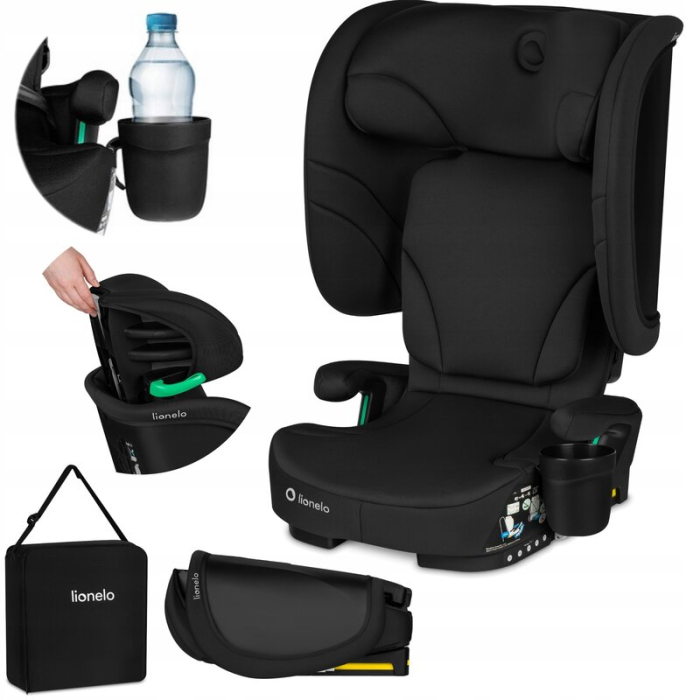 Scaun auto pliabil, Lionelo, Orin, i-Size, 100-150 cm, Isofix+Top Tether, Husa transport, Negru Carbon [7]