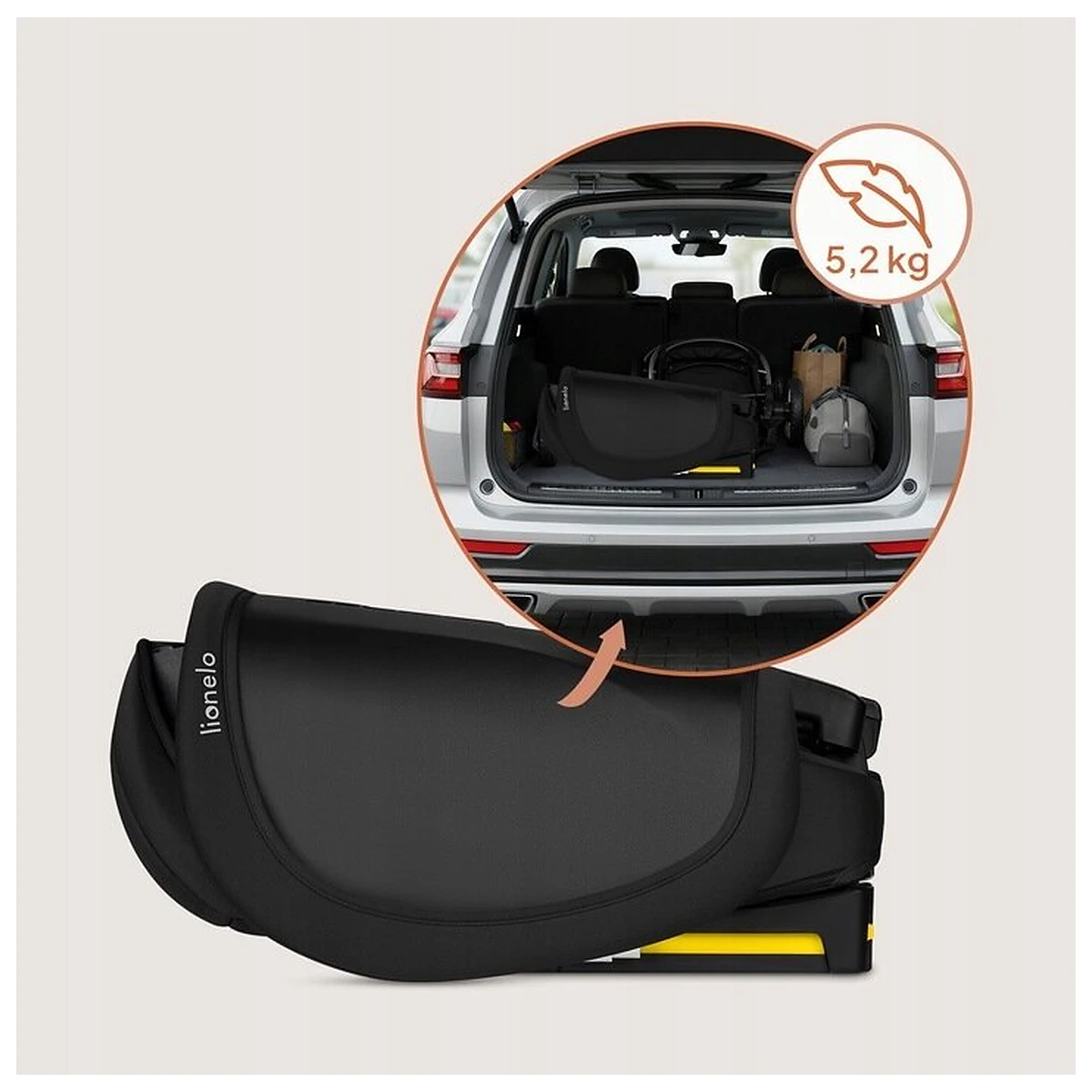 Scaun auto pliabil, Lionelo, Orin, i-Size, 100-150 cm, Isofix+Top Tether, Husa transport, Negru Carbon [12]