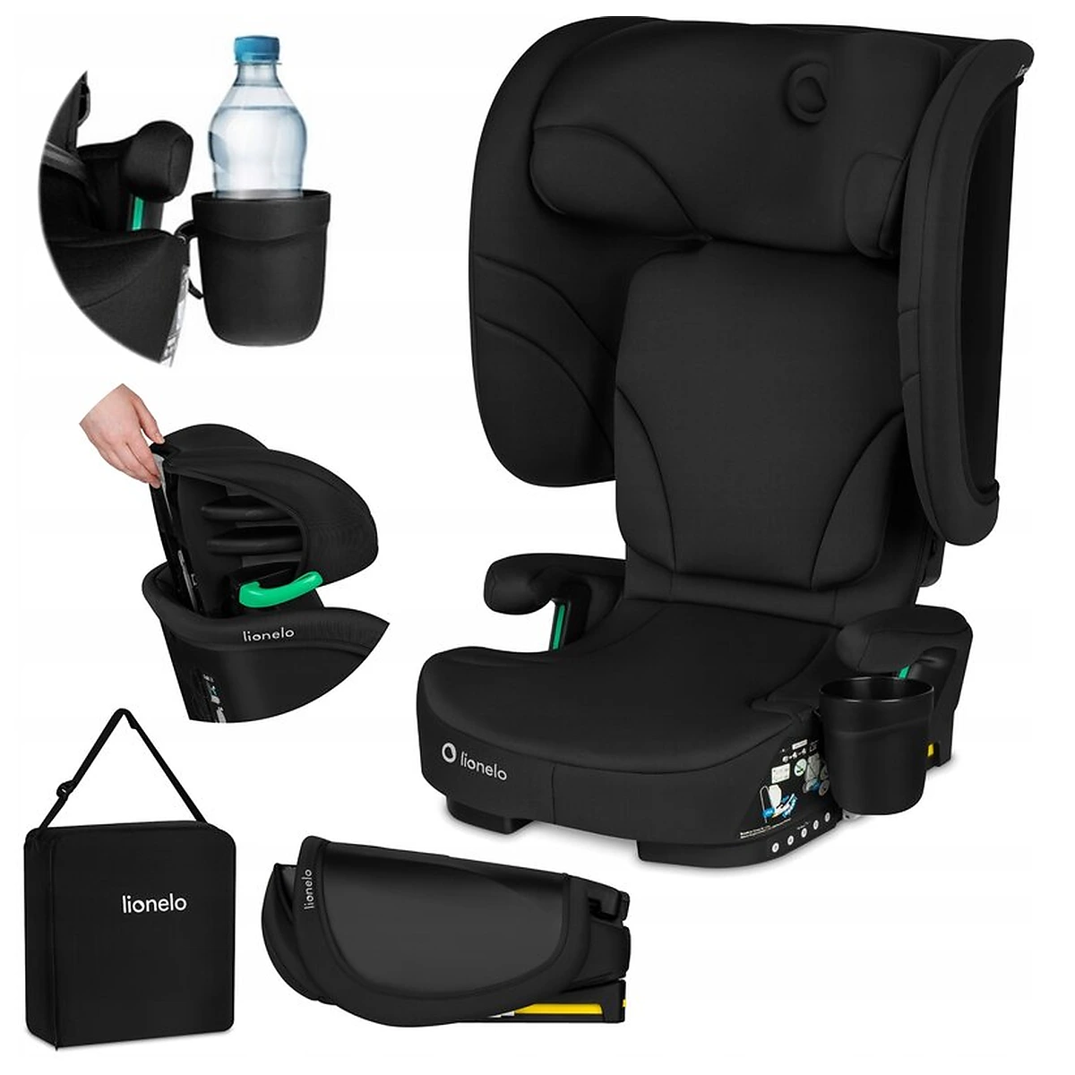 Scaun auto pliabil, Lionelo, Orin, i-Size, 100-150 cm, Isofix+Top Tether, Husa transport, Negru Carbon [6]